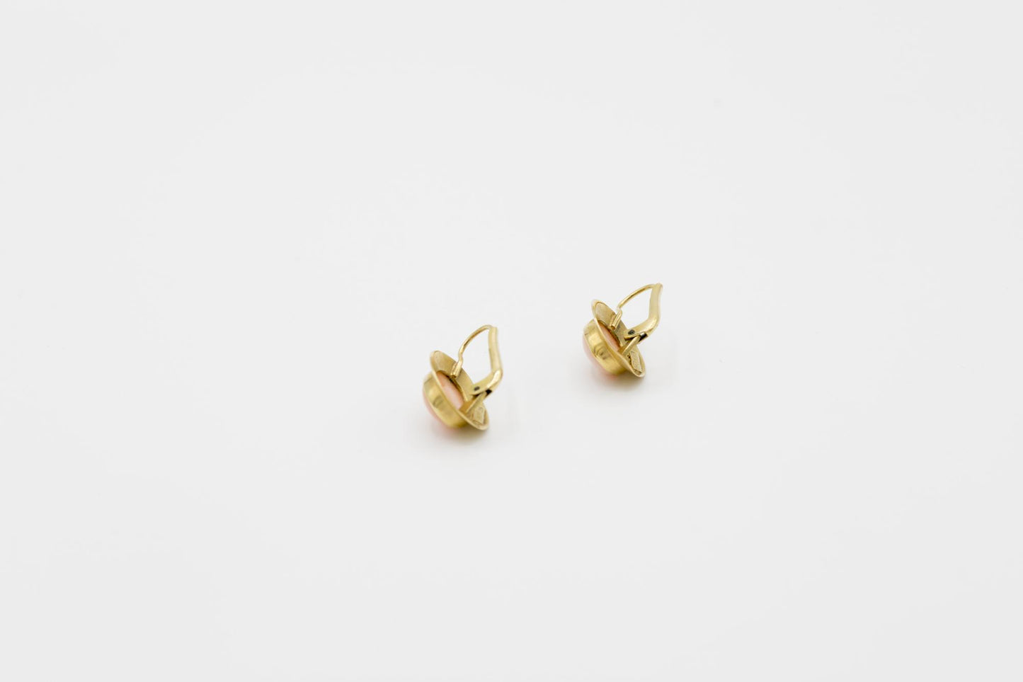 Angel Skin Coral Cabochon Earrings in 18K YG