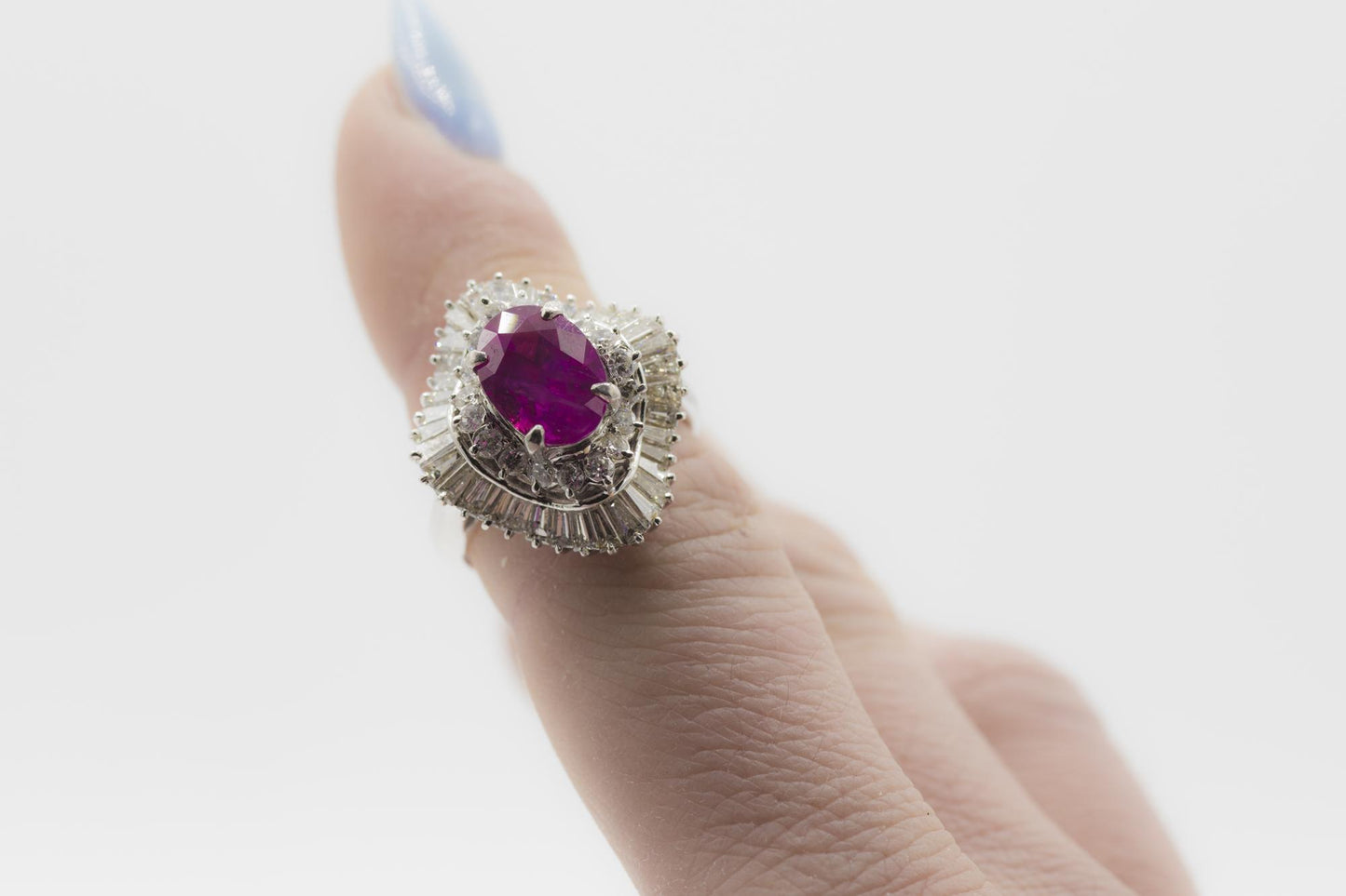 Ruby Cocktail Ring with 3ctw Diamond Double Halo Set in 900 Platinum