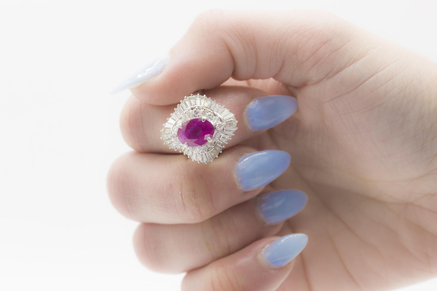 Ruby Cocktail Ring with 3ctw Diamond Double Halo Set in 900 Platinum