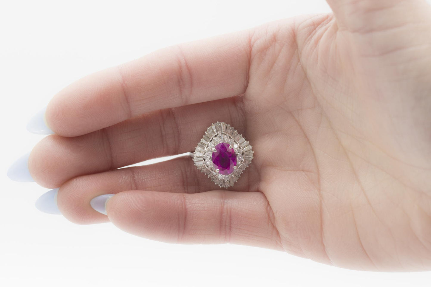 Ruby Cocktail Ring with 3ctw Diamond Double Halo Set in 900 Platinum