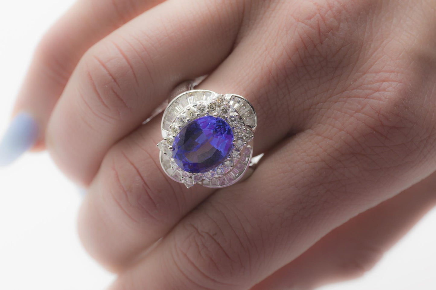 Tanzanite Diamond Cocktail Ring in 18K WG