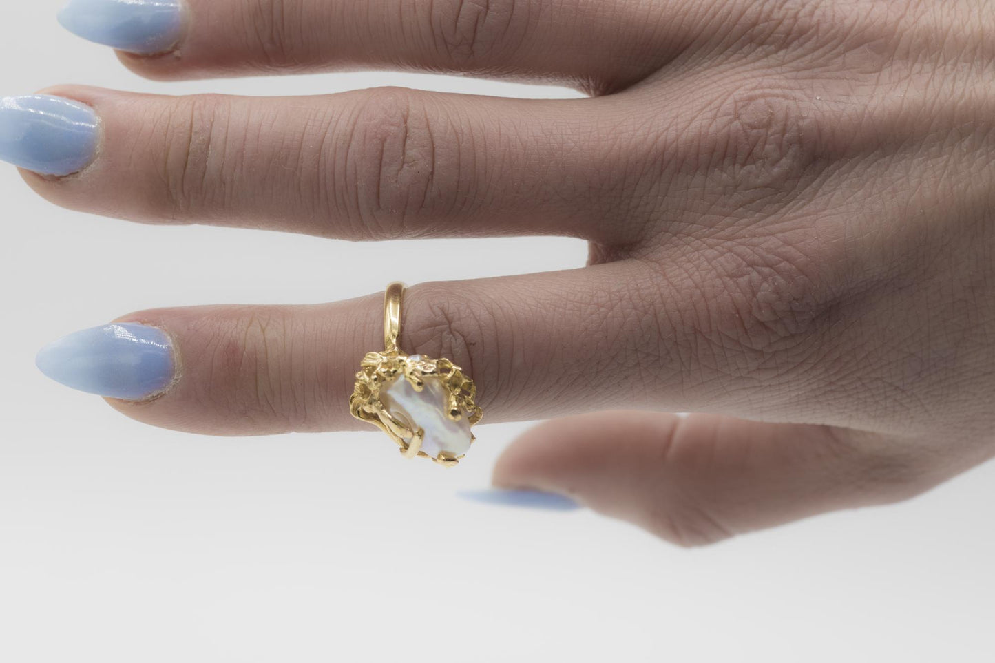 Brutalist Baroque Pearl 18K YG Statement Ring