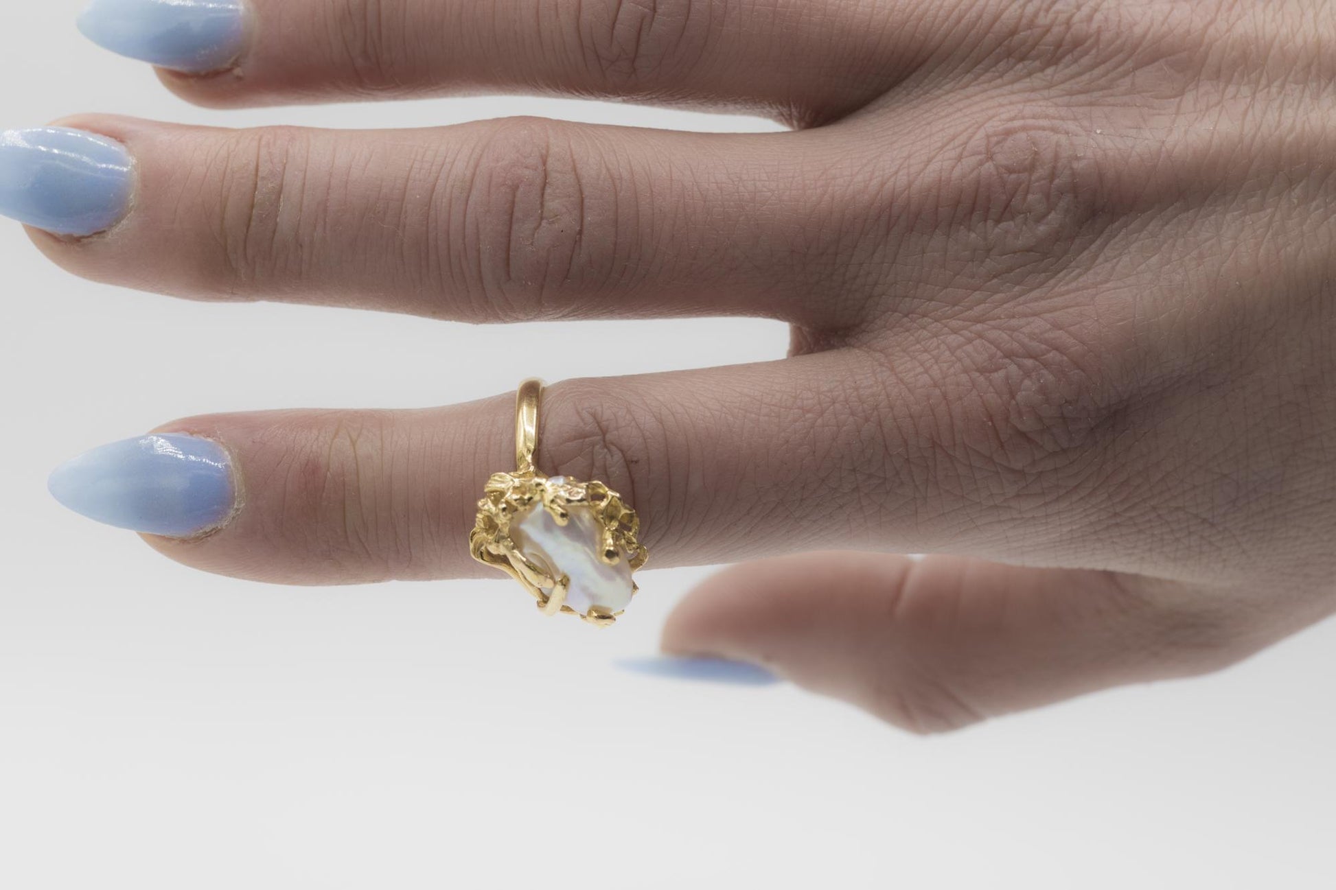 Brutalist Baroque Pearl 18K YG Statement Ring
