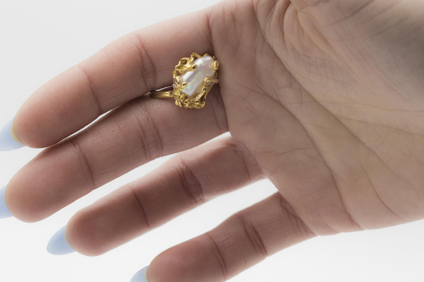 Brutalist Baroque Pearl 18K YG Statement Ring