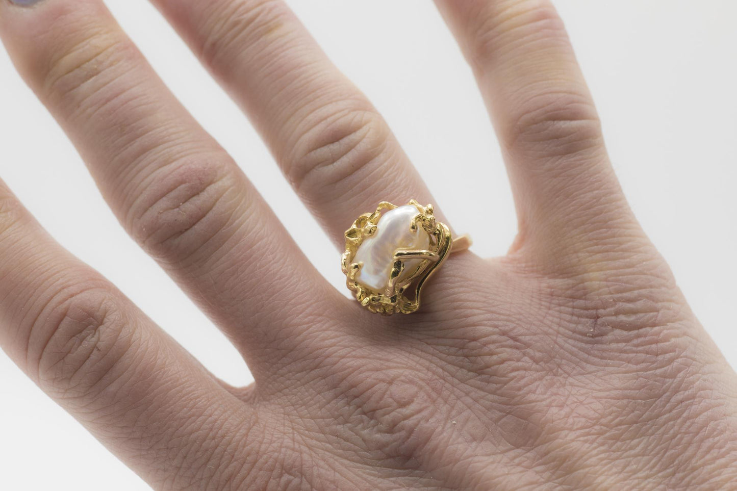 Brutalist Baroque Pearl 18K YG Statement Ring