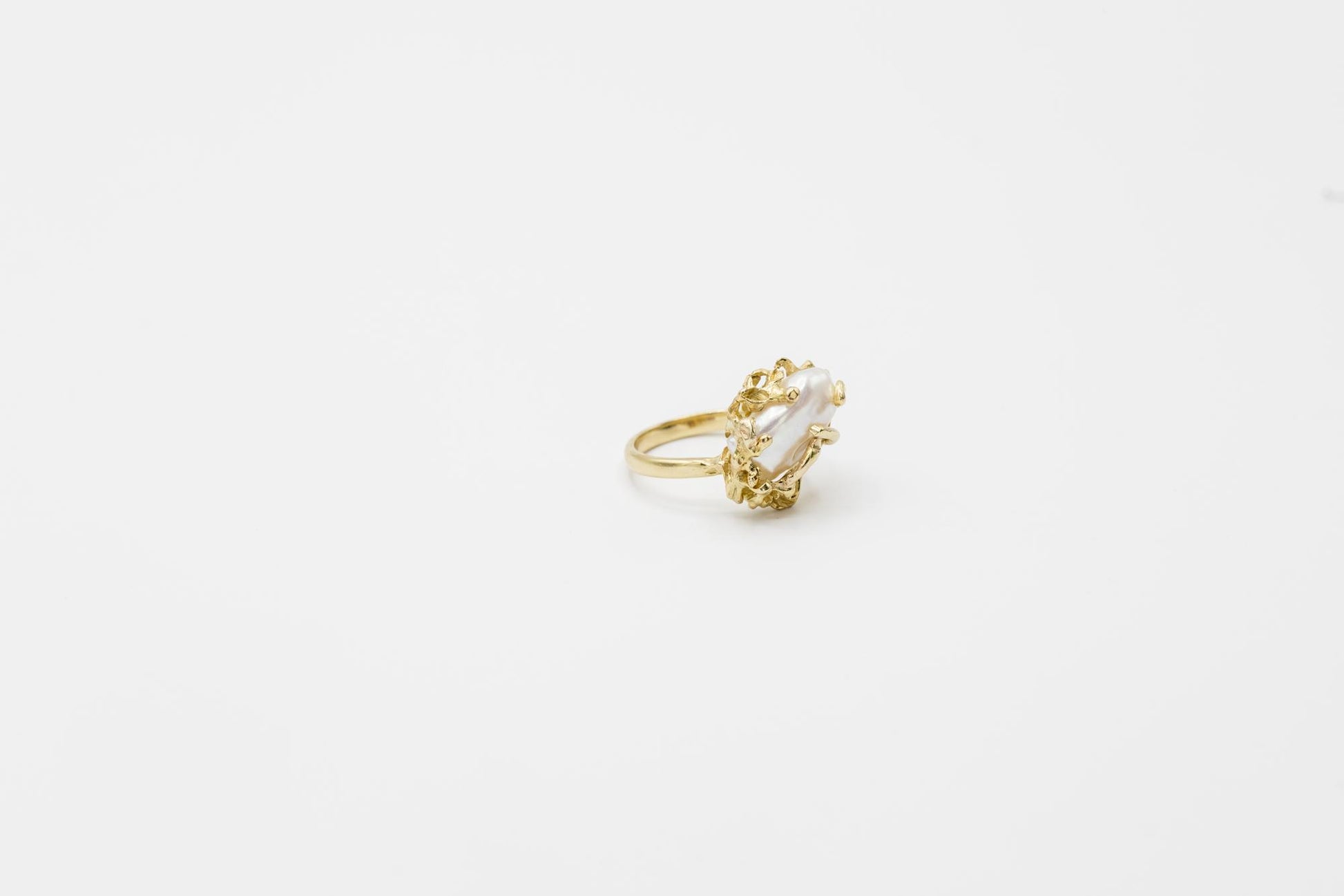 Brutalist Baroque Pearl 18K YG Statement Ring