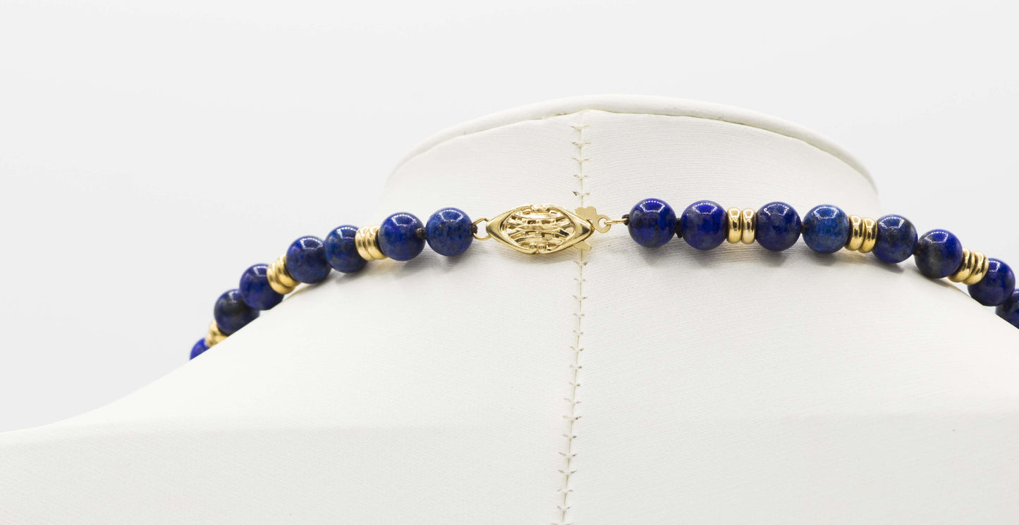 Lapis Bead Necklace and Bracelet with 14K YG Spacer Beads and Clasp