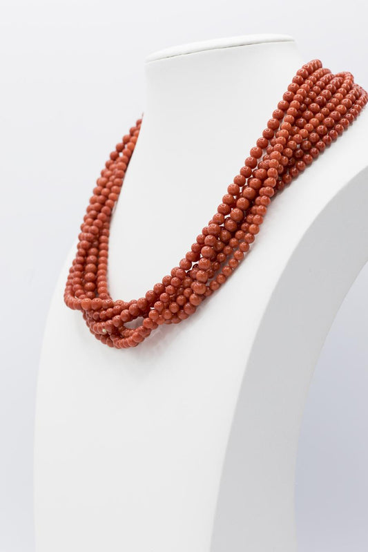 Vintage 7-Strand Coral Bead Necklace with 14K YG Clasp