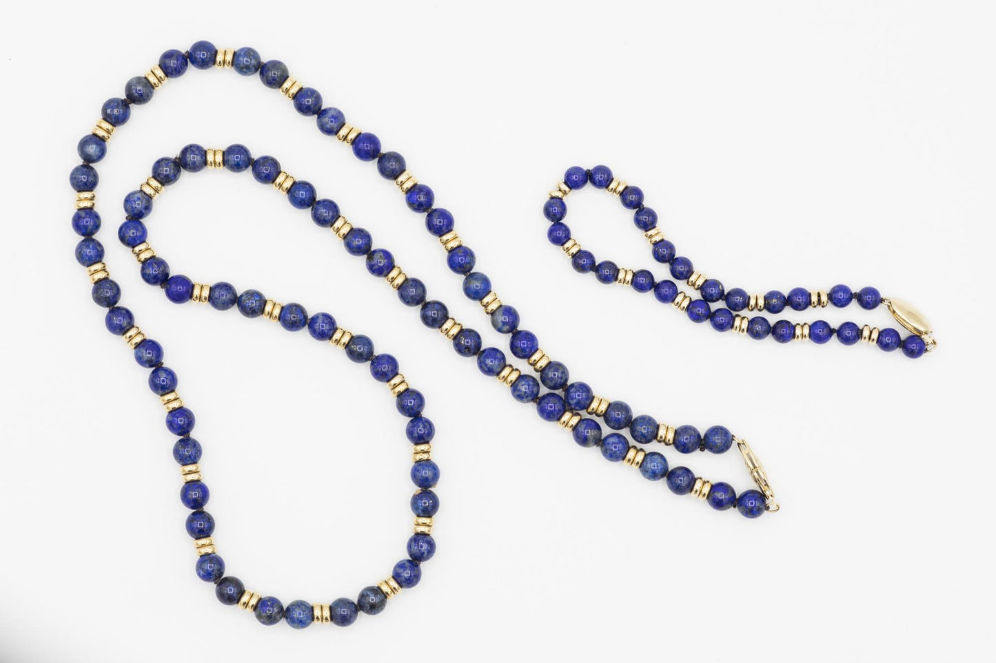 Lapis Bead Necklace and Bracelet with 14K YG Spacer Beads and Clasp