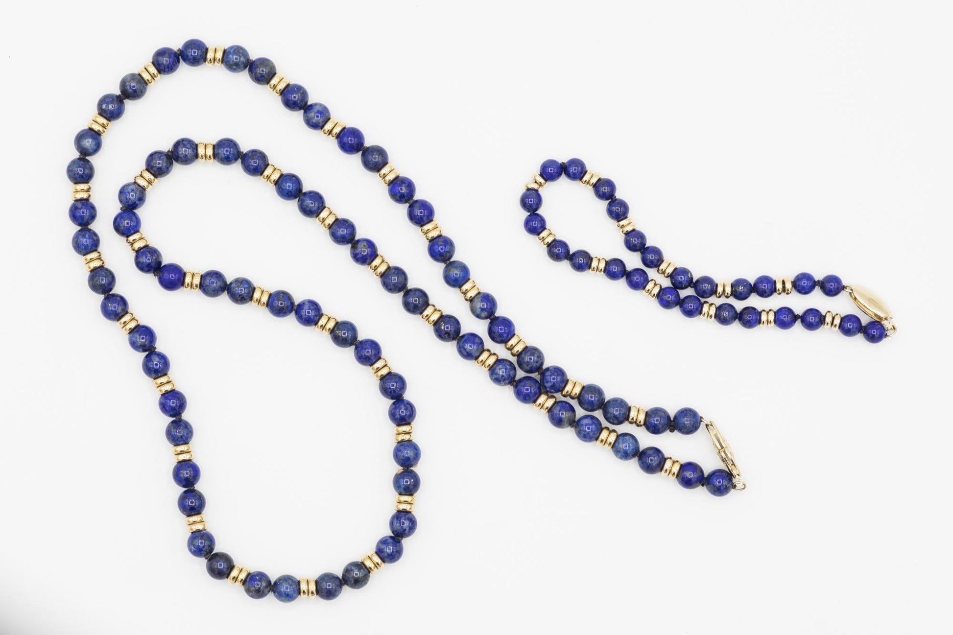 Lapis Bead Necklace and Bracelet with 14K YG Spacer Beads and Clasp
