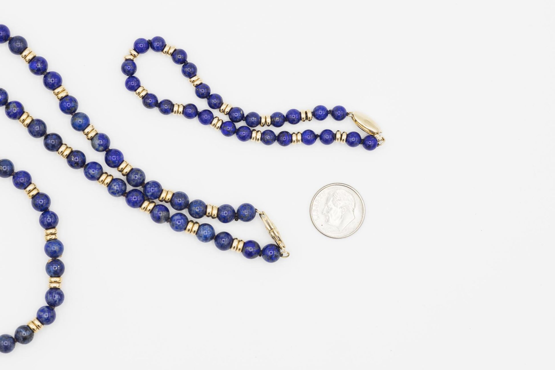 Lapis Bead Necklace and Bracelet with 14K YG Spacer Beads and Clasp