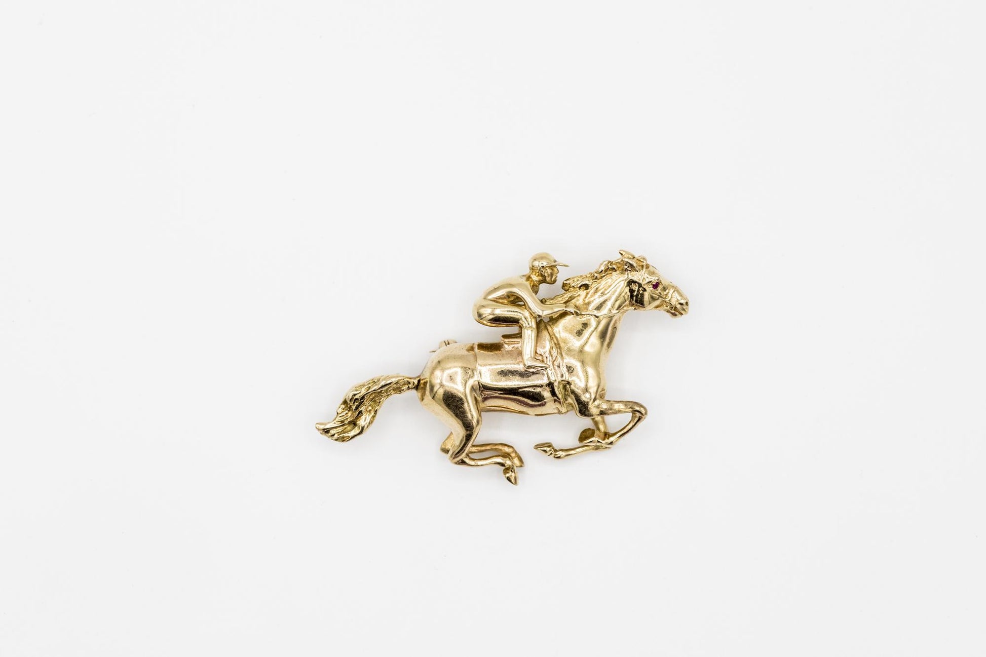 Gorgeous Horse and Jockey Brooch by William Ruser, in 14K YG