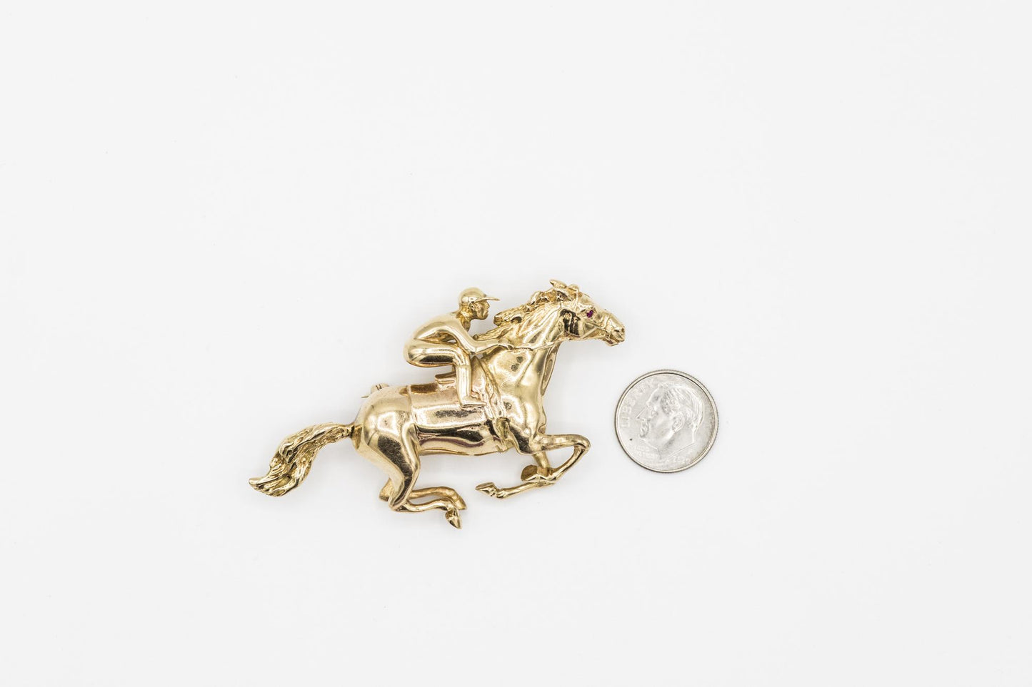 Gorgeous Horse and Jockey Brooch by William Ruser, in 14K YG