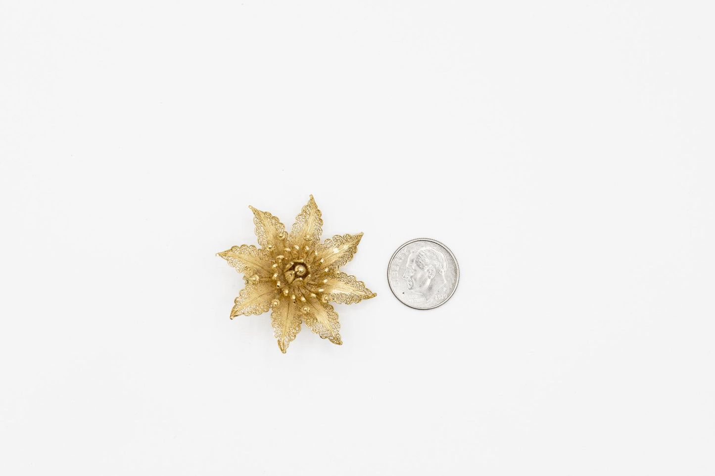 19K YG Filigree Flower Brooch