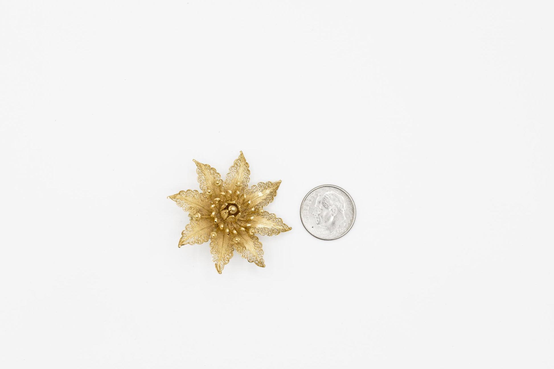 19K YG Filigree Flower Brooch