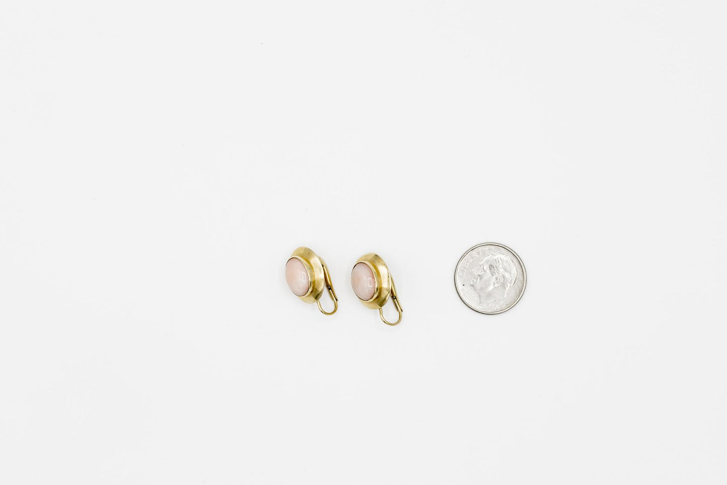 Angel Skin Coral Cabochon Earrings in 18K YG