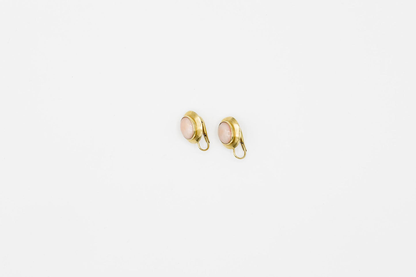Angel Skin Coral Cabochon Earrings in 18K YG