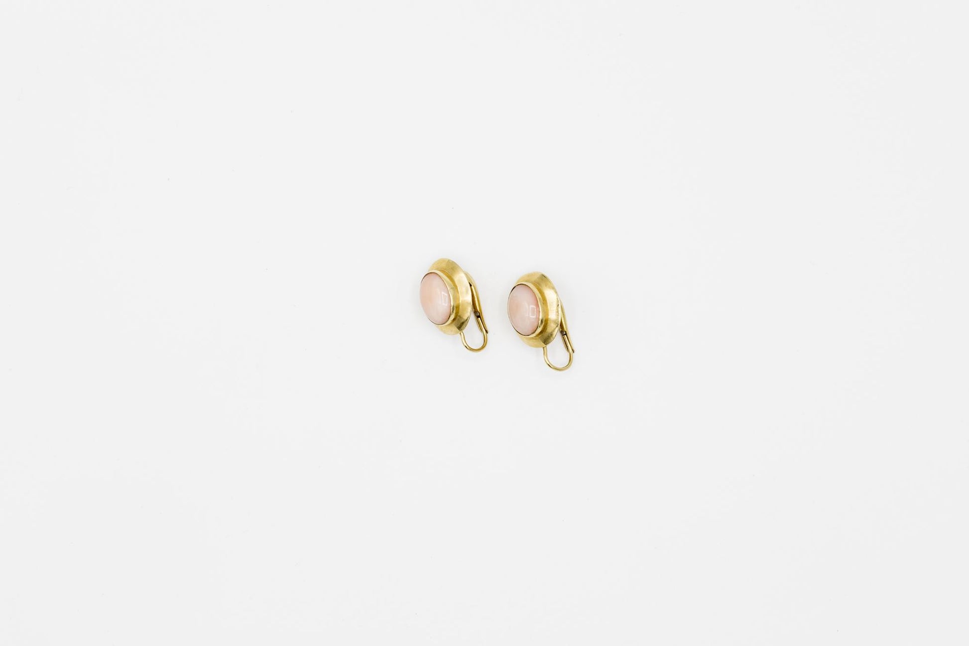 Angel Skin Coral Cabochon Earrings in 18K YG