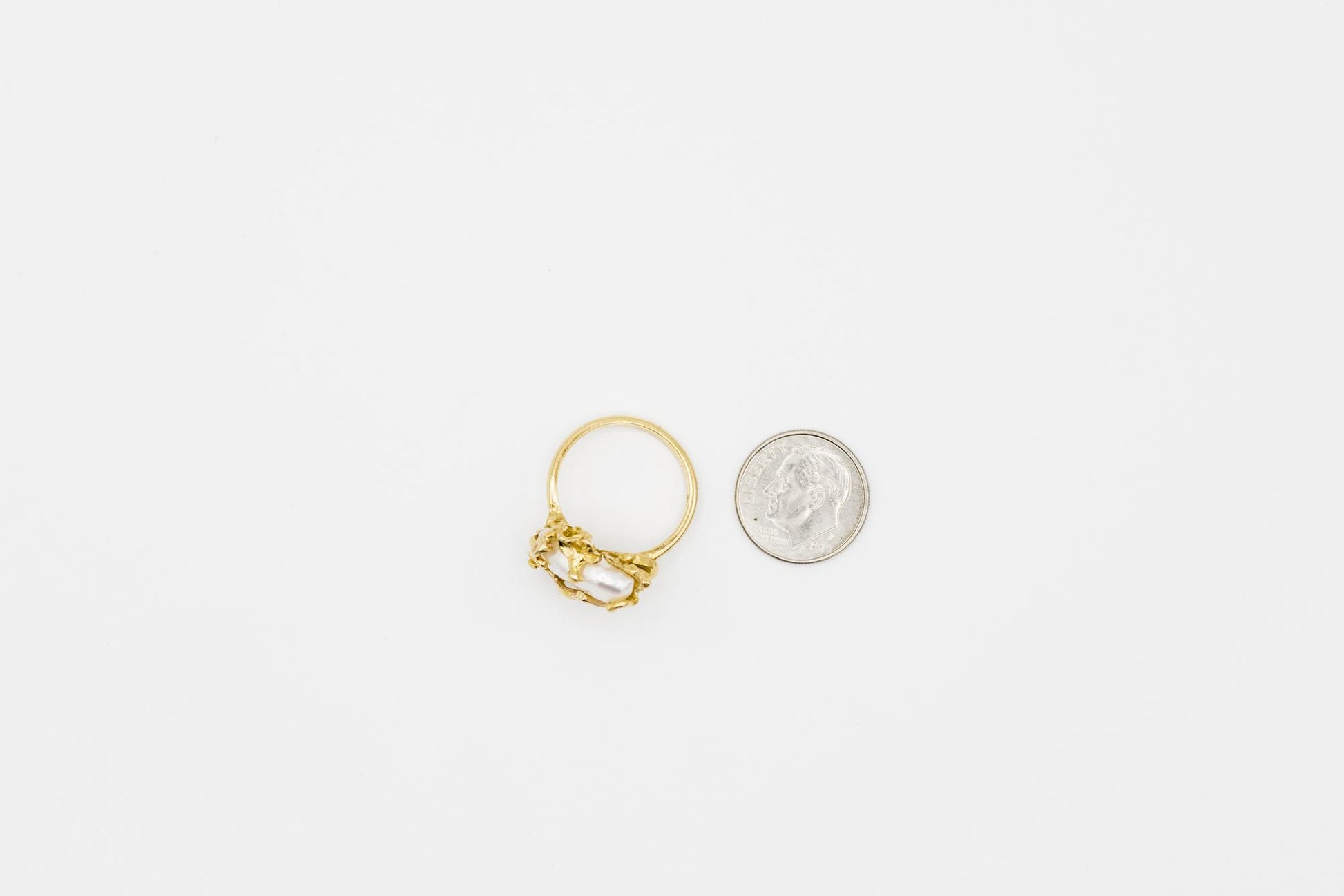 Brutalist Baroque Pearl 18K YG Statement Ring