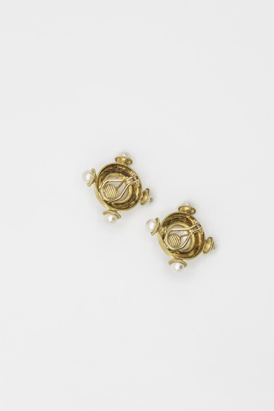 Pearl 18K Yellow Gold Earring and Brooch Set