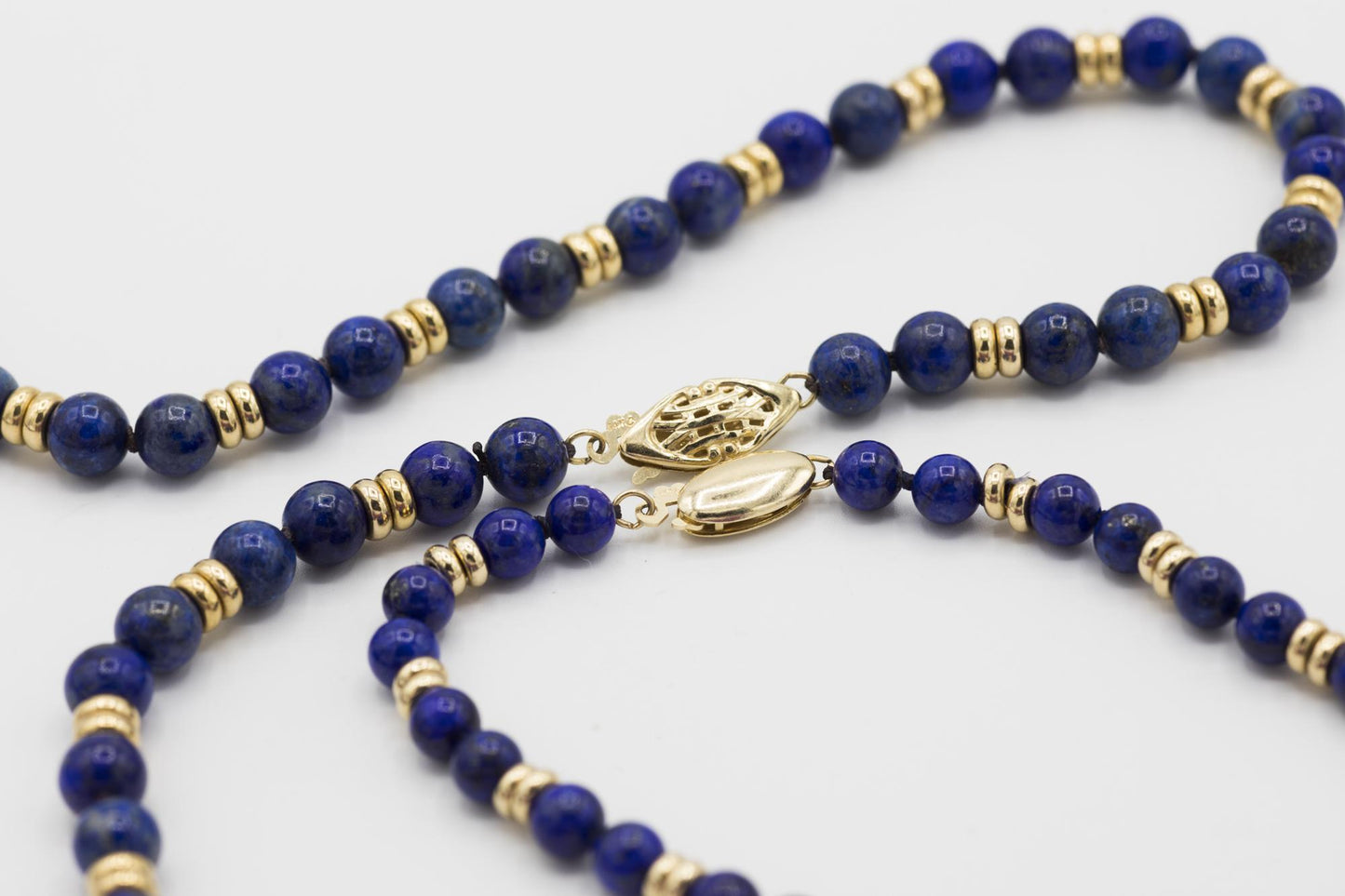 Lapis Bead Necklace and Bracelet with 14K YG Spacer Beads and Clasp