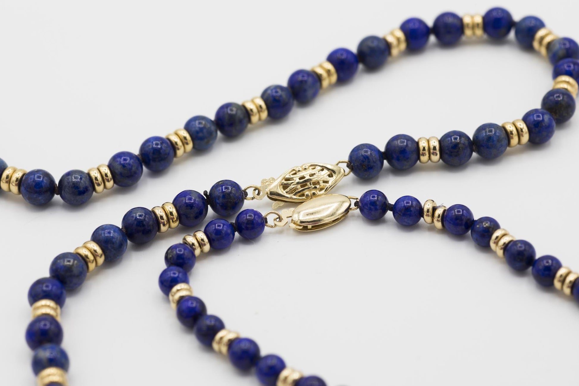 Lapis Bead Necklace and Bracelet with 14K YG Spacer Beads and Clasp