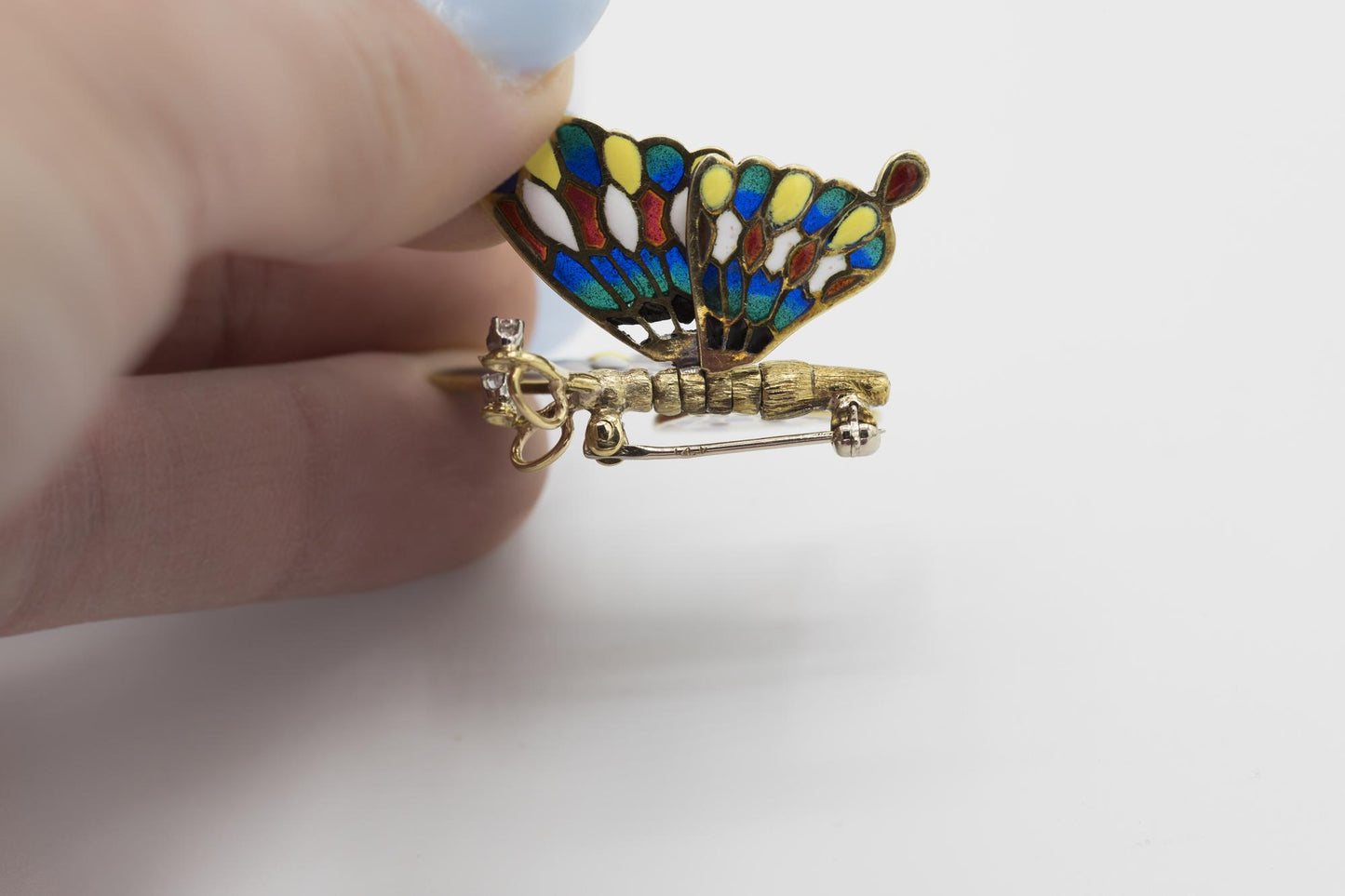 Vintage 14K Plique a Jour Articulated Butterfly Brooch/Pendant