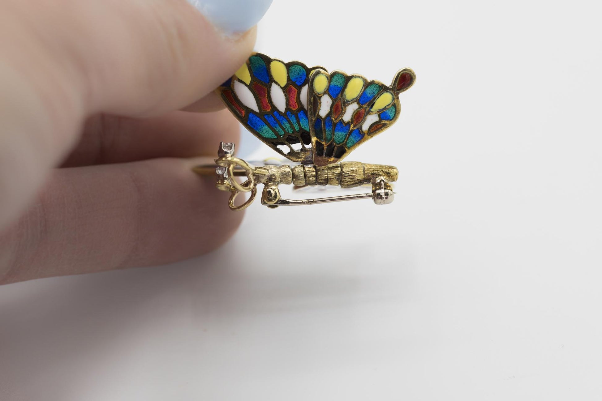 Vintage 14K Plique a Jour Articulated Butterfly Brooch/Pendant