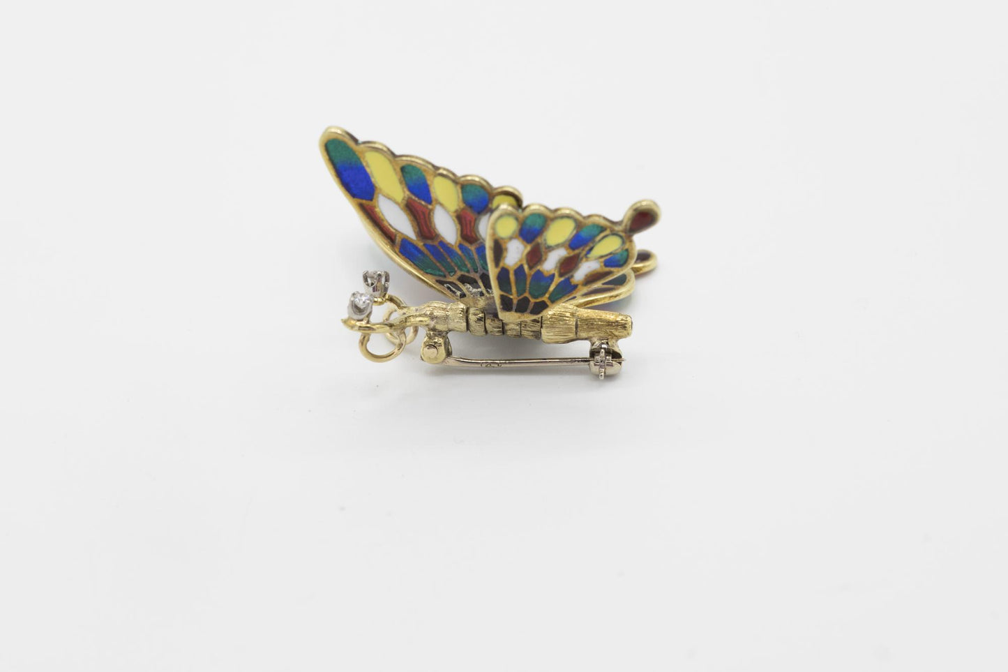 Vintage 14K Plique a Jour Articulated Butterfly Brooch/Pendant