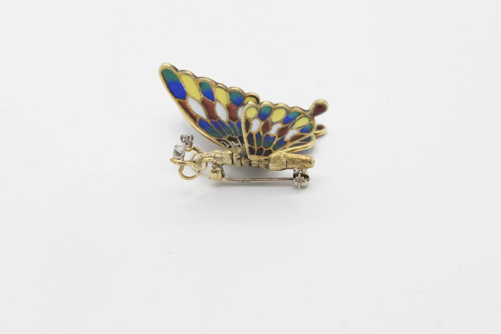 Vintage 14K Plique a Jour Articulated Butterfly Brooch/Pendant