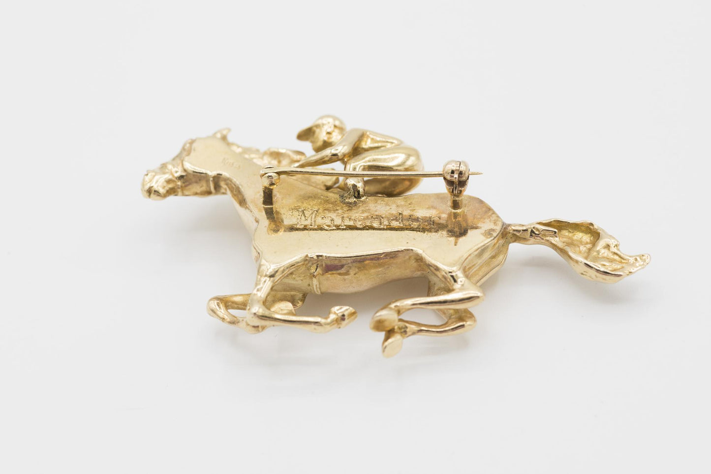 Gorgeous Horse and Jockey Brooch by William Ruser, in 14K YG
