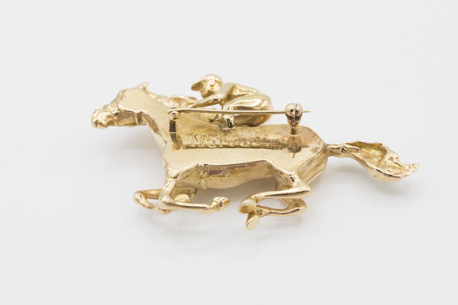 Gorgeous Horse and Jockey Brooch by William Ruser, in 14K YG