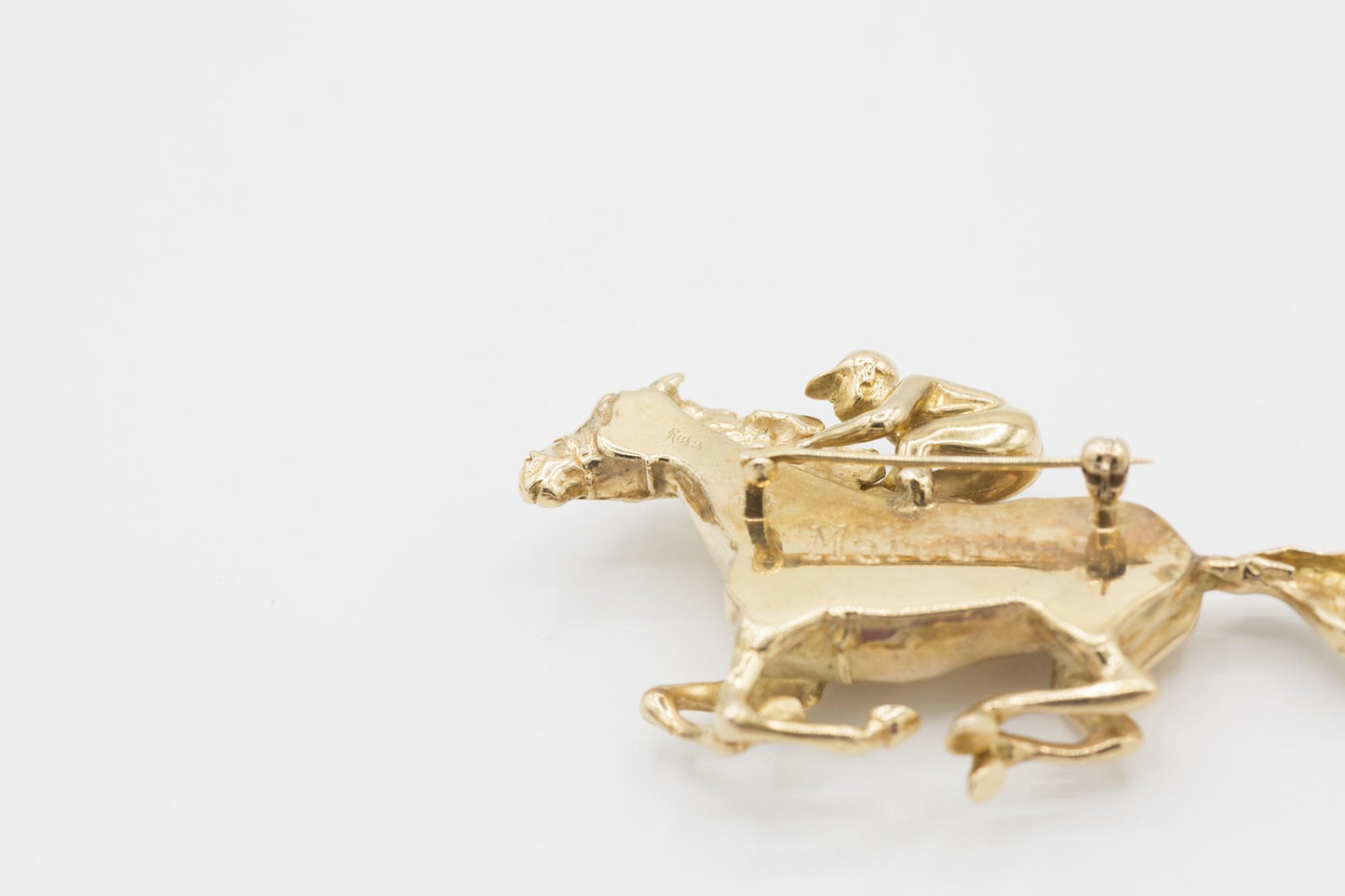 Gorgeous Horse and Jockey Brooch by William Ruser, in 14K YG