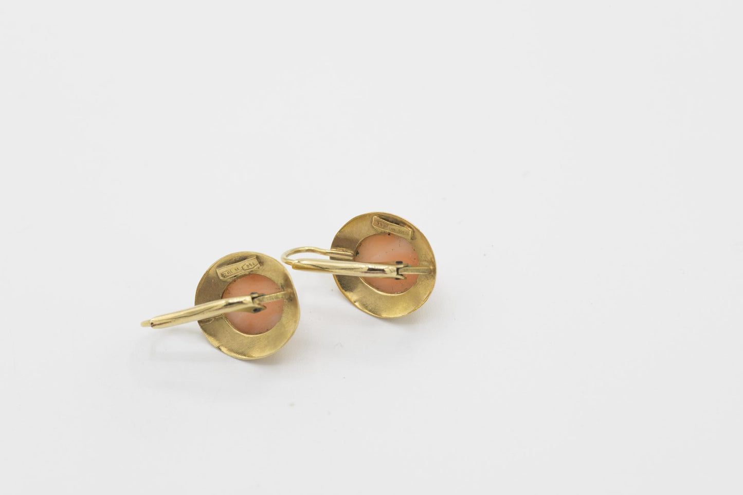 Angel Skin Coral Cabochon Earrings in 18K YG