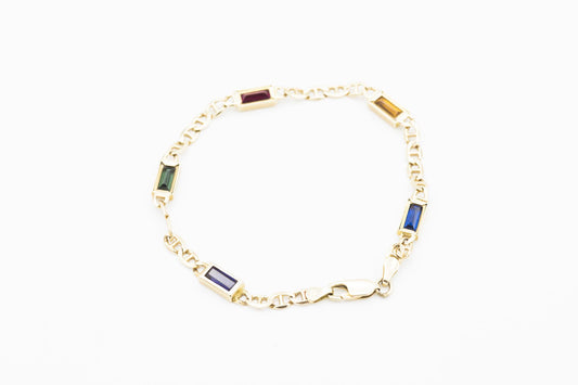 14K YG Multi-Gem Bracelet with Mariner Links