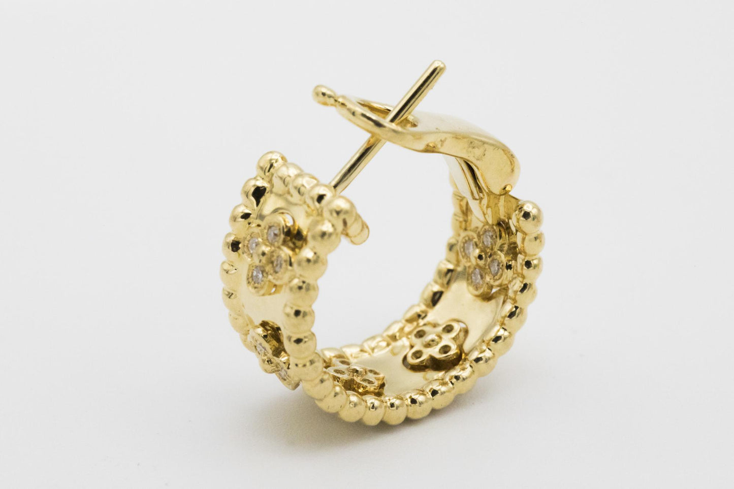 Quatrefoil 18K Diamond Hoop Earrings with Omega Backs