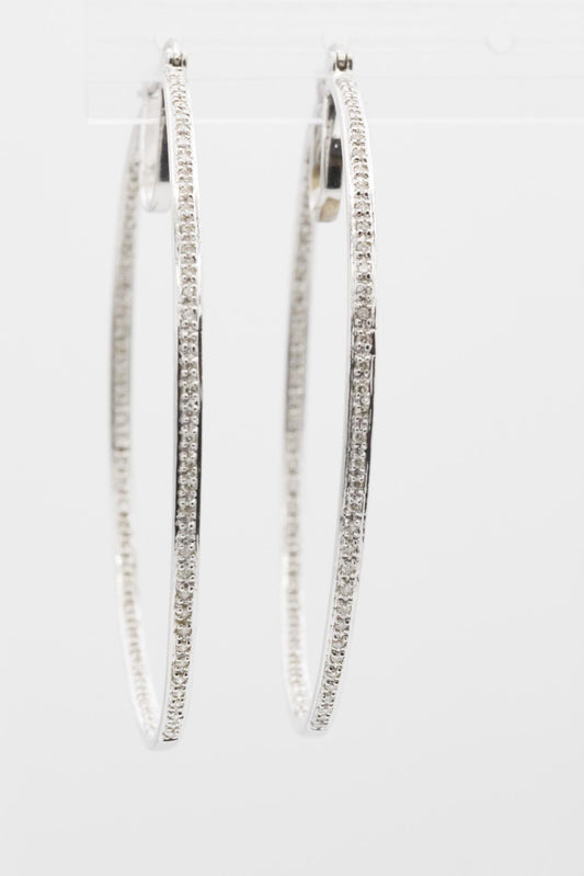 Fabulous 2.25" Diamond Hoop Earrings, 14K White Gold