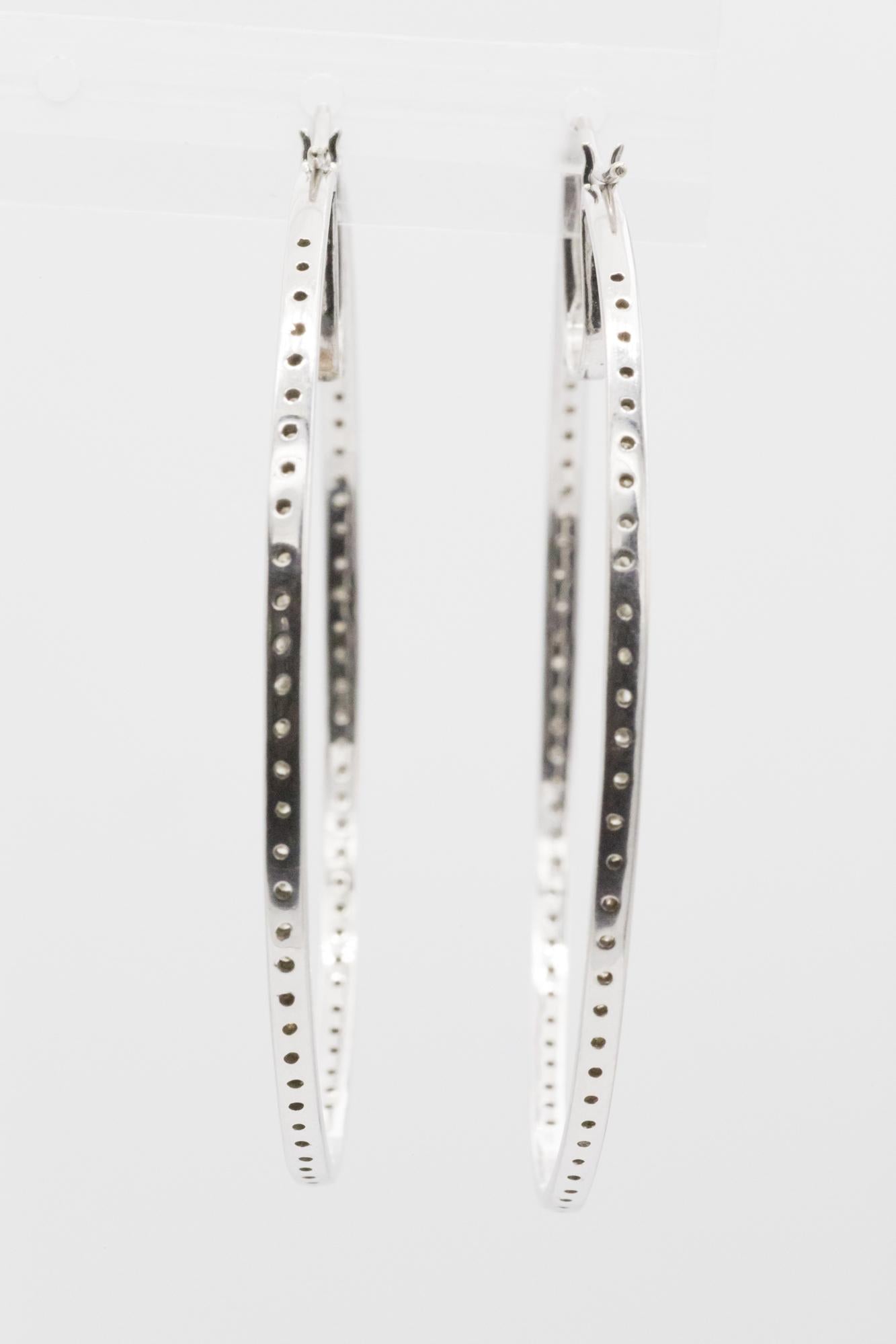 Fabulous 2.25" Diamond Hoop Earrings, 14K White Gold