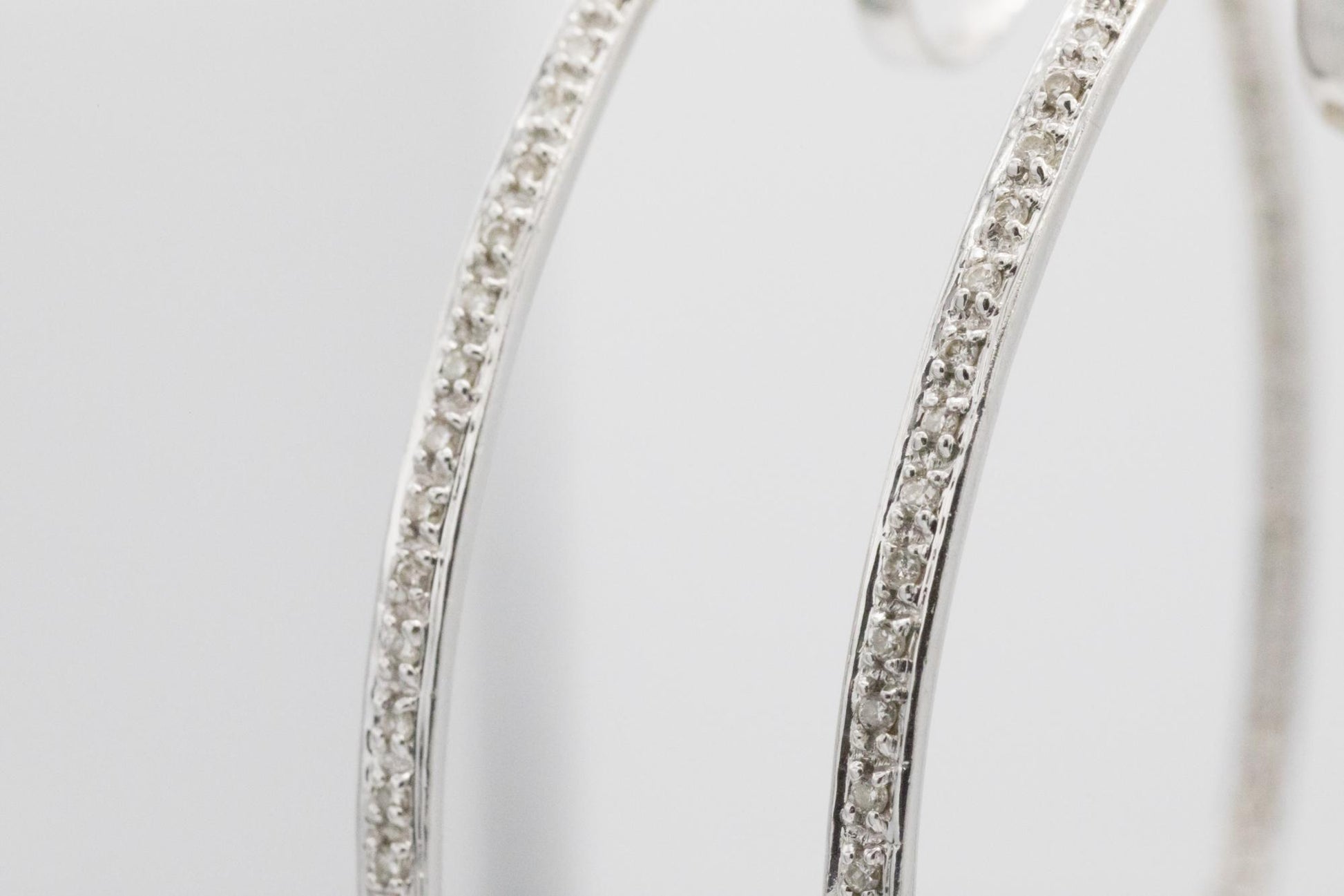 Fabulous 2.25" Diamond Hoop Earrings, 14K White Gold