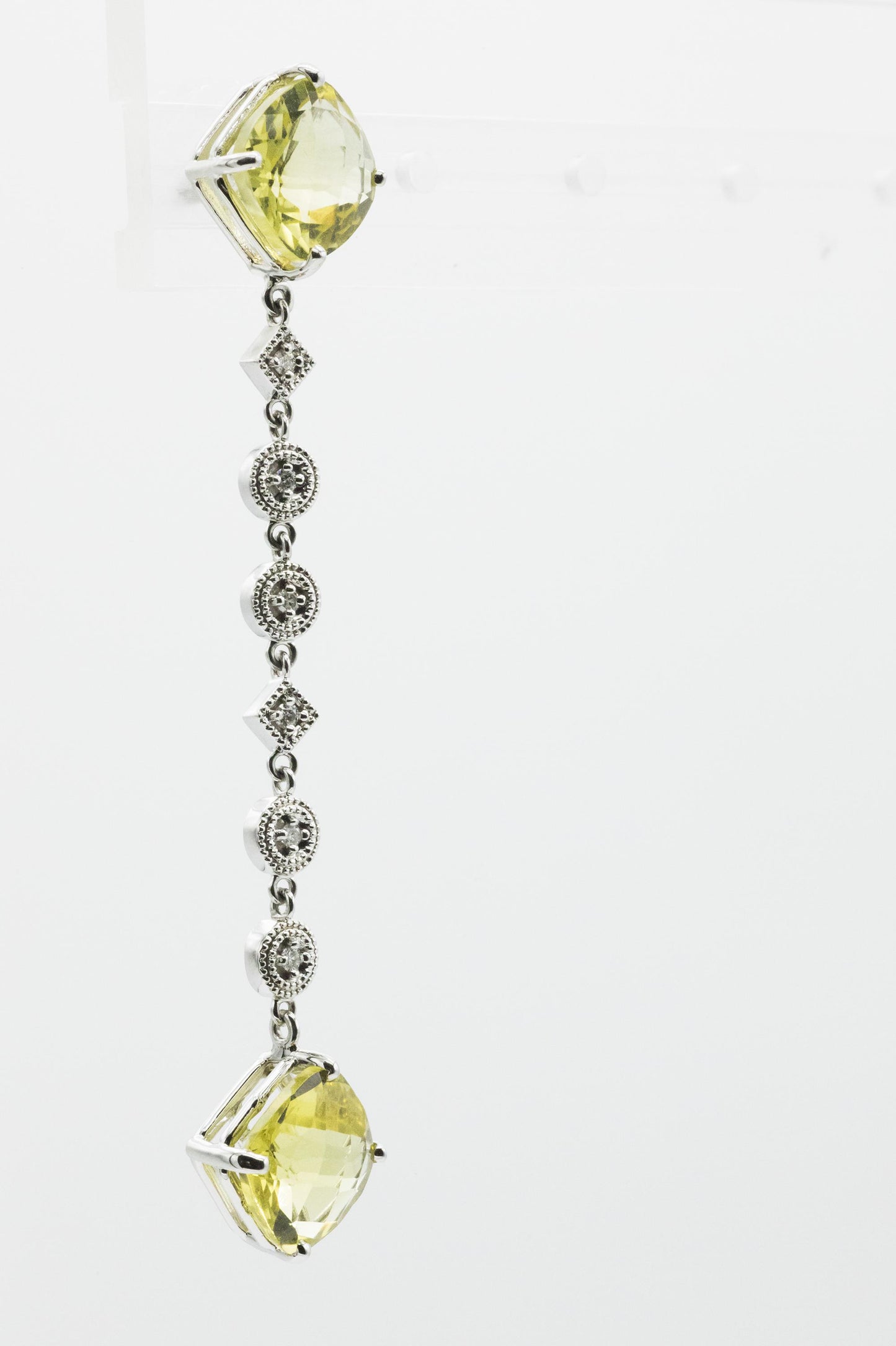 Sparkly Citrine Diamond Drop Earrings in 14K White Gold