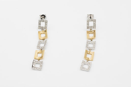 18K White Gold & Rose Gold Diamond Dangle Square Earrings