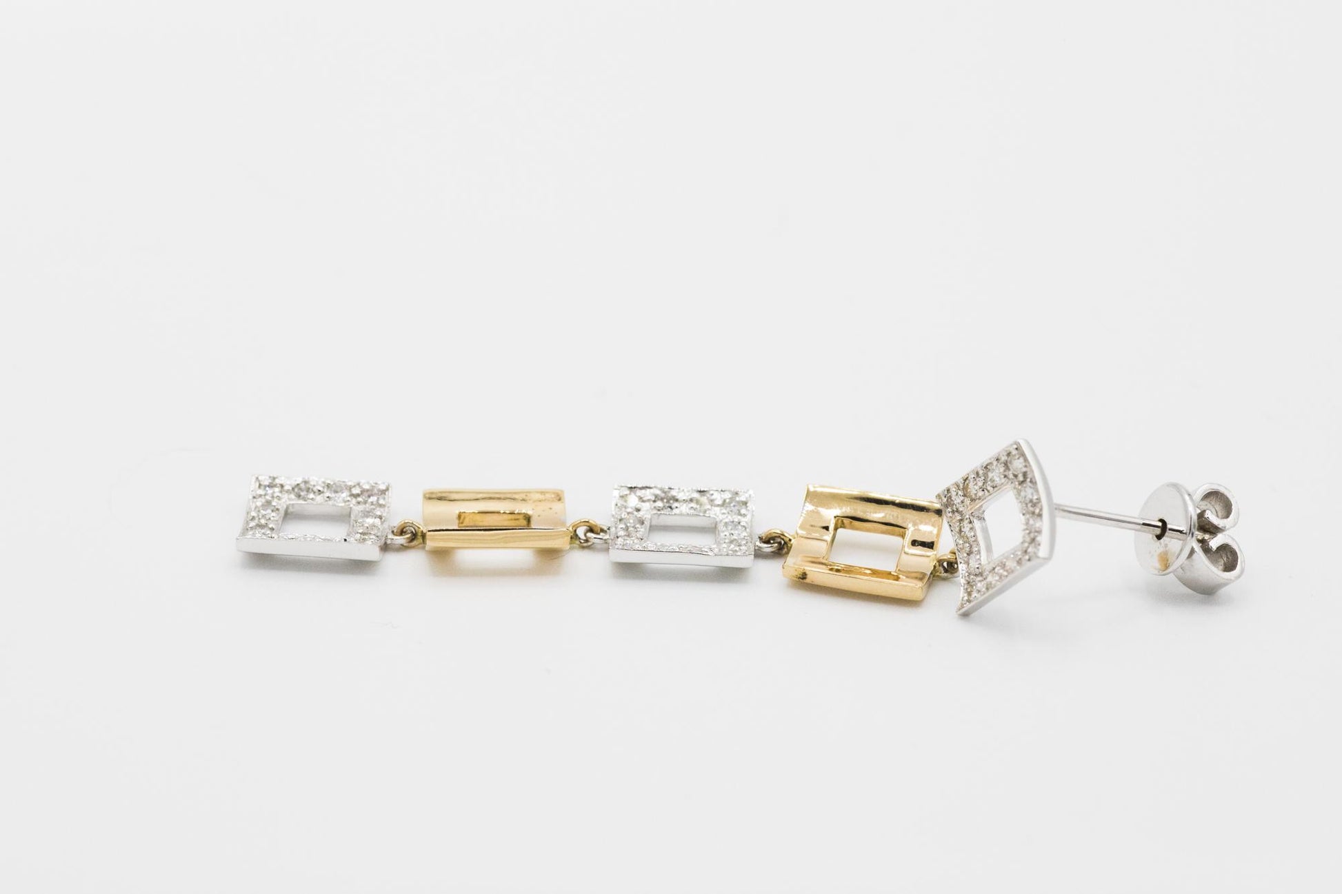 18K White Gold & Rose Gold Diamond Dangle Square Earrings