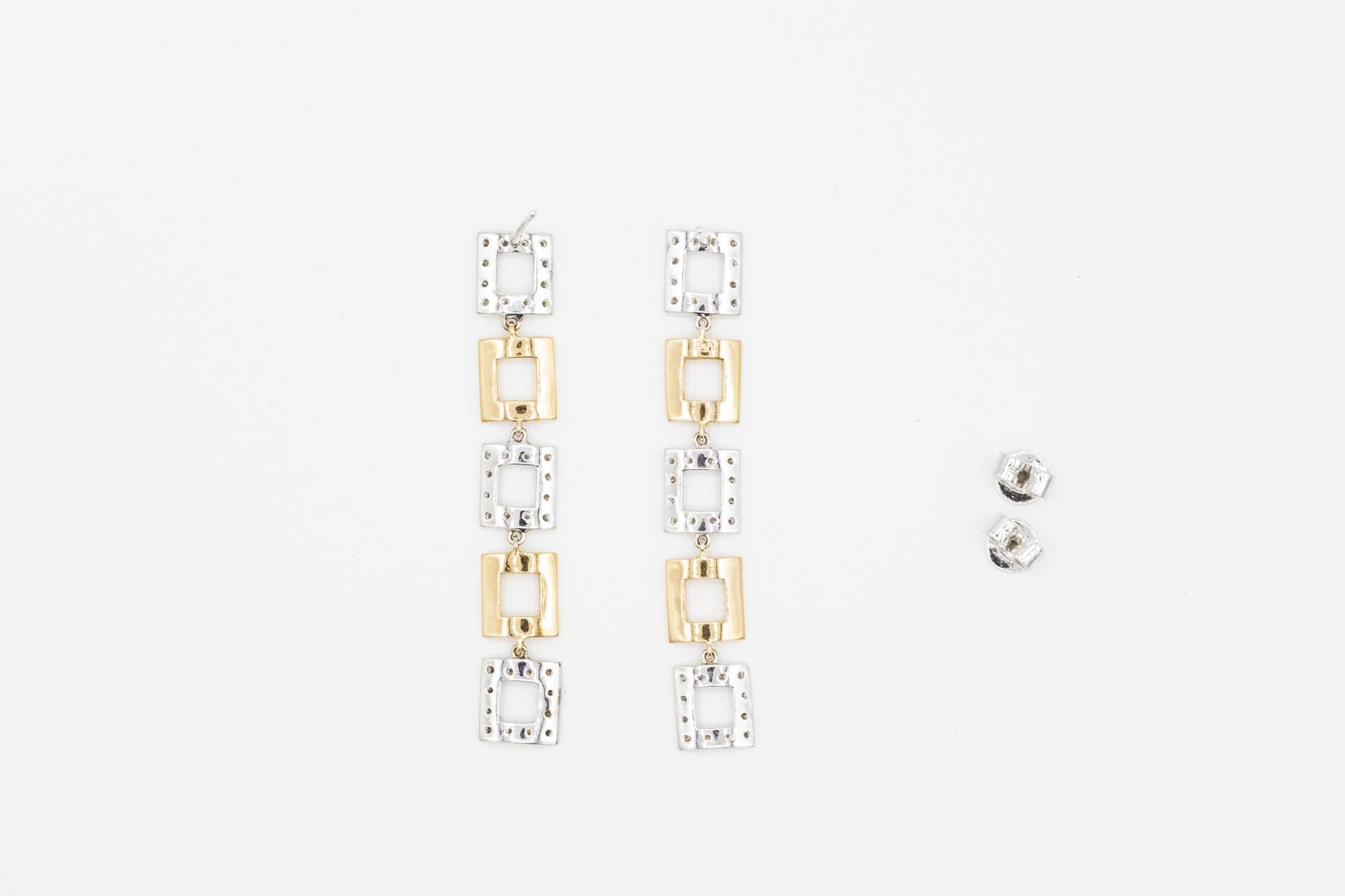 18K White Gold & Rose Gold Diamond Dangle Square Earrings