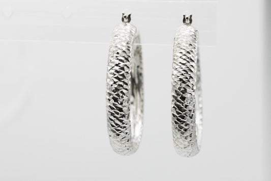 18K White Gold 1.33 Inch Hoop Earrings