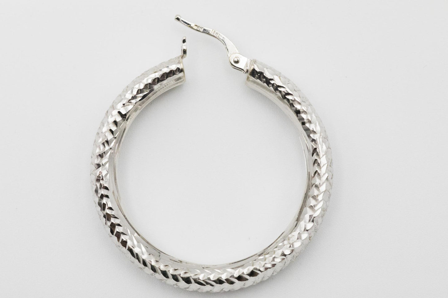 18K White Gold 1.33 Inch Hoop Earrings