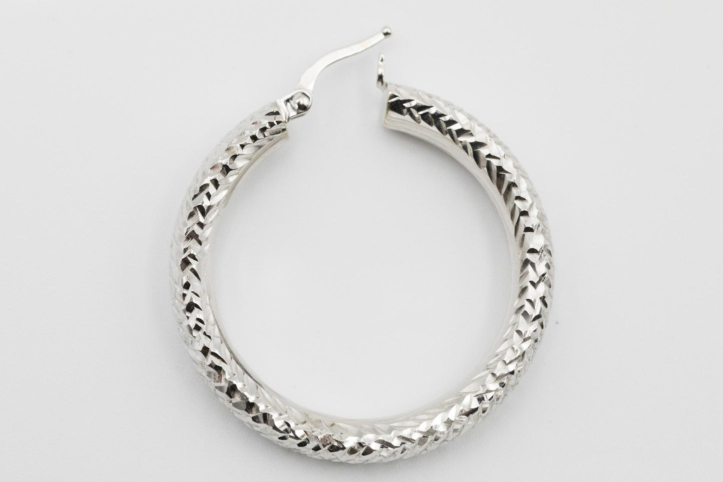 18K White Gold 1.33 Inch Hoop Earrings