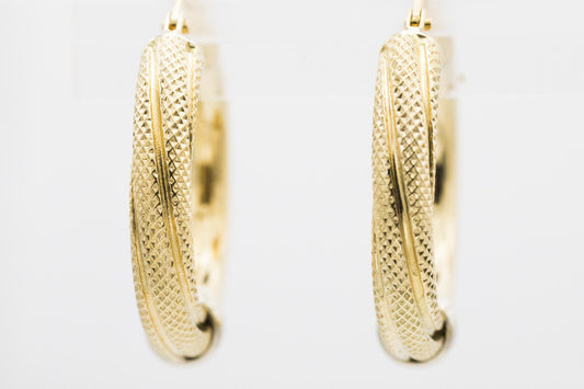 18K Yellow Gold Two-Toned Hoop Earrings