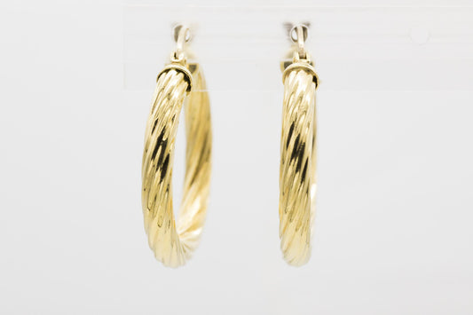 18K Yellow Gold Swirly Hoop Earrings