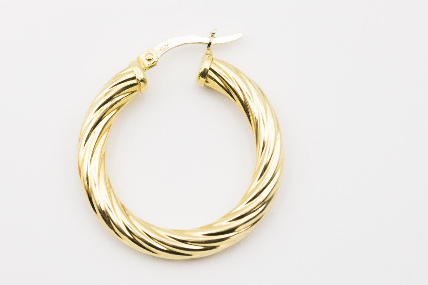 18K Yellow Gold Swirly Hoop Earrings