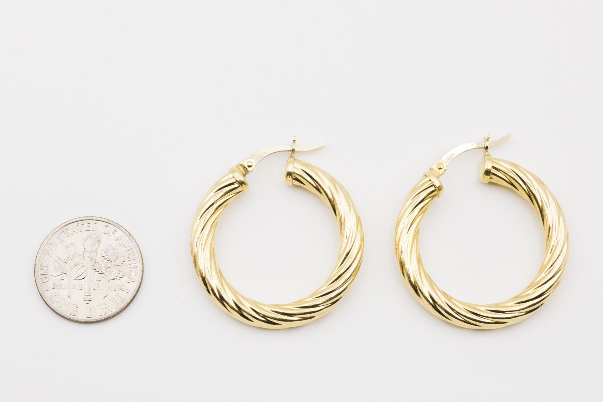 18K Yellow Gold Swirly Hoop Earrings